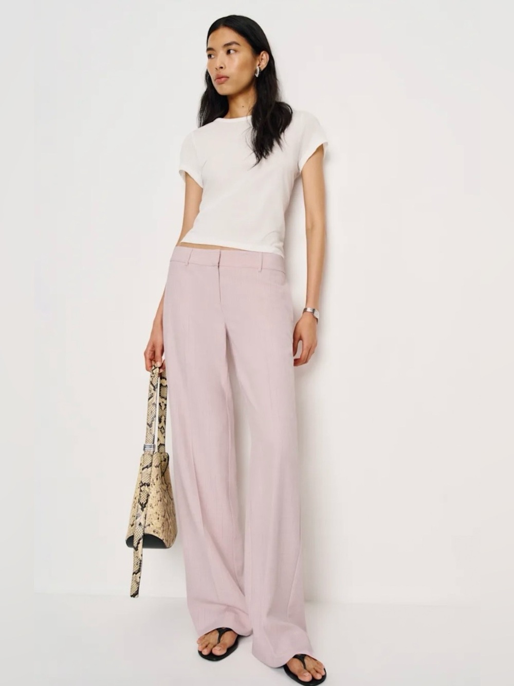 Reformation Gisele Low Rise Pants in Pink Stripe